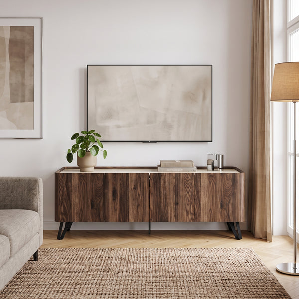 Televizní skříň Trorlon 160x40x55 cm ořechový dekor/travertin [en.casa]