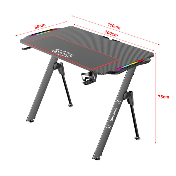 Herní stůl Stockton s RGB LED osvětlením Černý v různých velikostech [pro.tec]