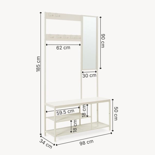 Věšák Napinerg s zrcadlem a botníkem 185x98x34 cm [en.casa]