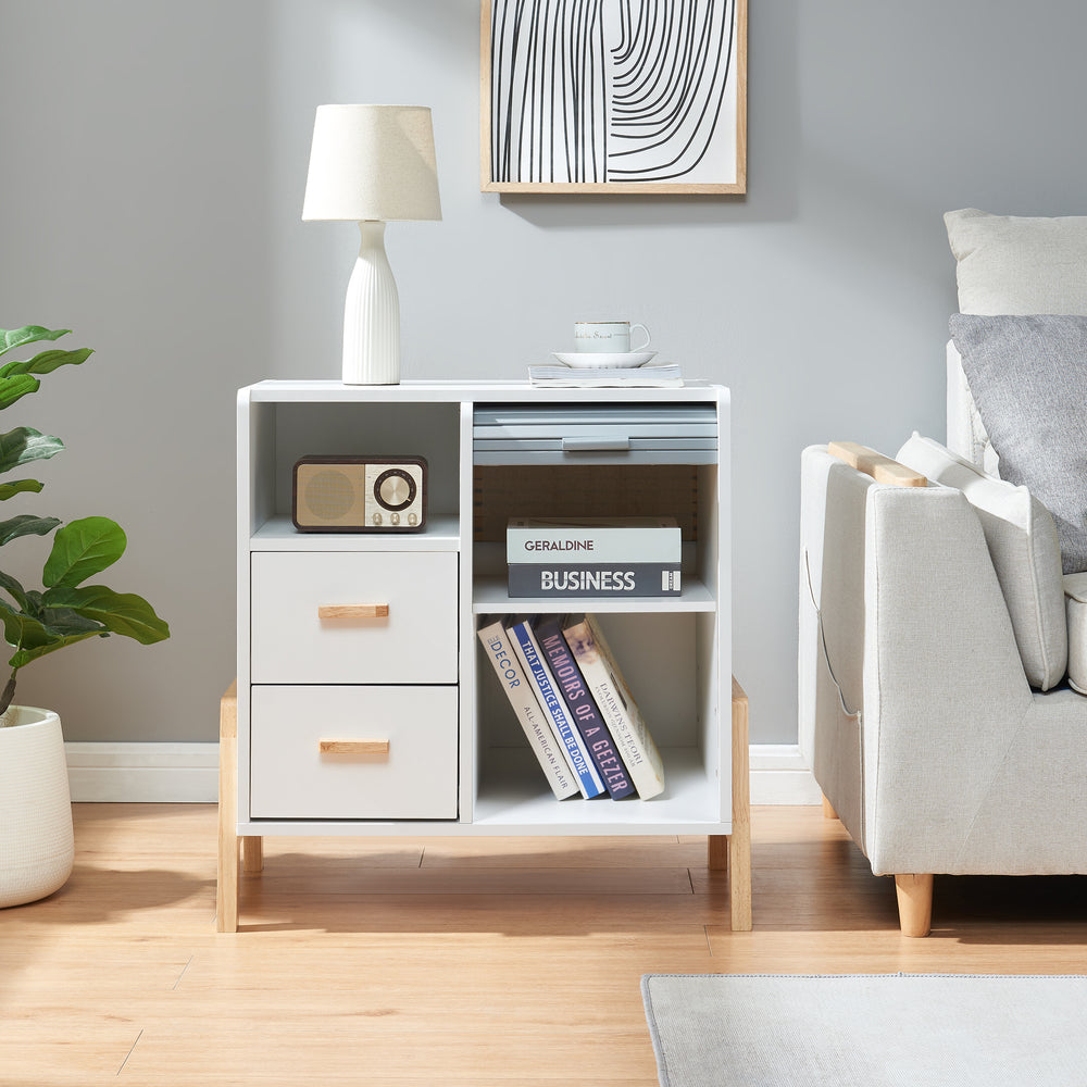 Sideboard Kvaefjord s žaluziovými dveřmi Bílá/Šedá [en.casa]