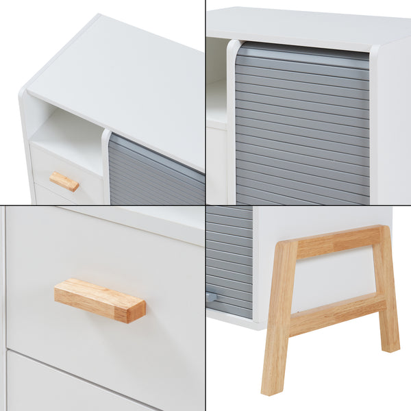 Sideboard Kvaefjord s žaluziovými dveřmi Bílá/Šedá [en.casa]