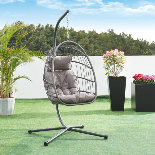 Hängesessel Edeng mit Gestell 196x110x95 cm Grau [en.casa] - premiumXL