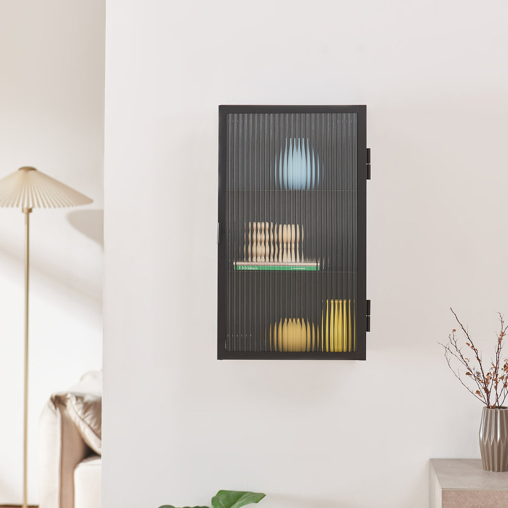 Závěsná skříňka Zundert s vroubkovanými skleněnými dveřmi 60x35x15 cm ocel [en.casa]