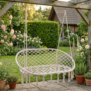 Závěsné křeslo Kailua pro 2 osoby 135x129x65 cm krémově bílé [casa.pro]