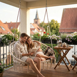 Závěsné křeslo Kailua pro 2 osoby 135x129x65 cm krémově bílé [casa.pro]