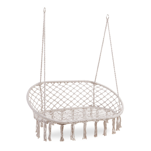 Závěsné křeslo Kailua pro 2 osoby 135x129x65 cm krémově bílé [casa.pro]