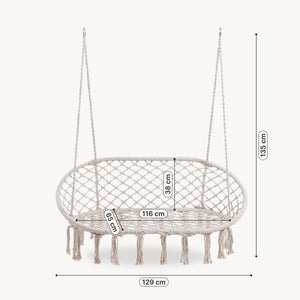 Závěsné křeslo Kailua pro 2 osoby 135x129x65 cm krémově bílé [casa.pro]