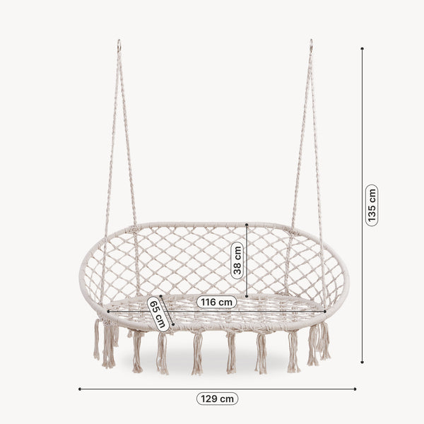 Závěsné křeslo Kailua pro 2 osoby 135x129x65 cm krémově bílé [casa.pro]
