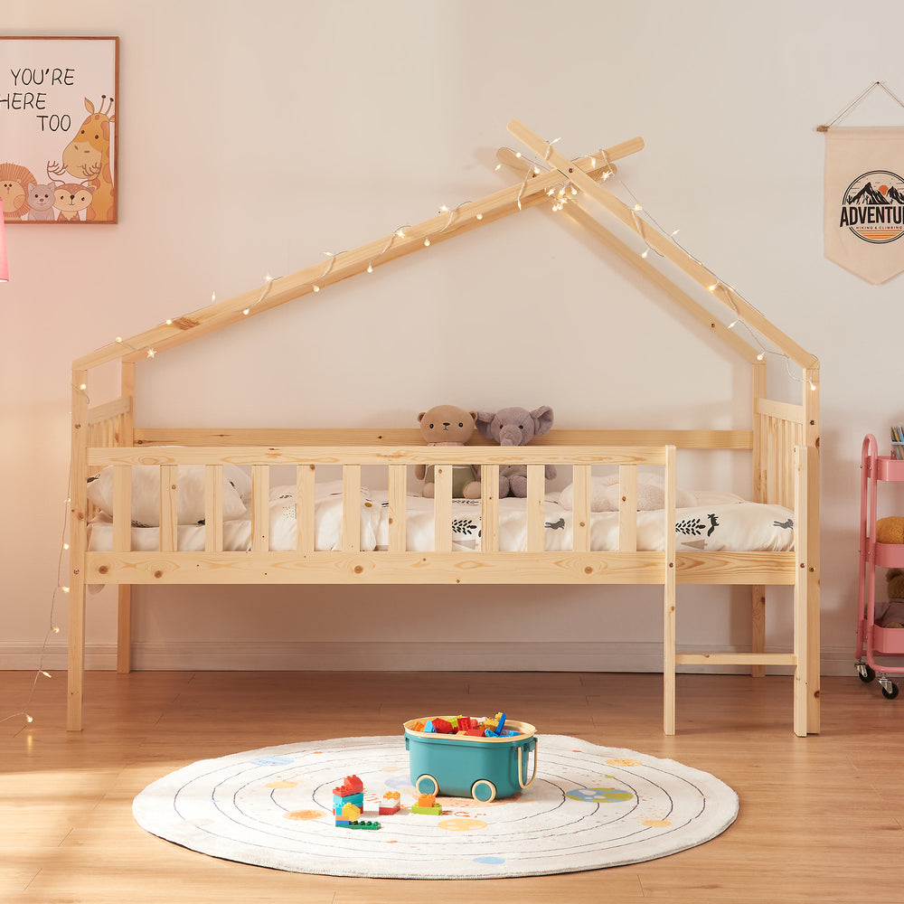 Dětská postel Sotkamo s matrací 90x200 cm s ochranou proti pádu [en.casa]