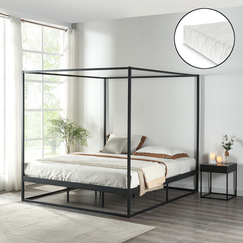 Himmelbett Kristianstad mit Matratze Schwarz in versch. Größen [en.casa] - premiumXL