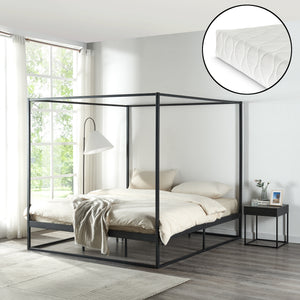 Himmelbett Kristianstad mit Matratze Schwarz in versch. Größen [en.casa] - premiumXL