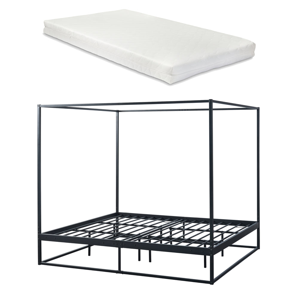 Himmelbett Kristianstad mit Matratze Schwarz in versch. Größen [en.casa] - premiumXL