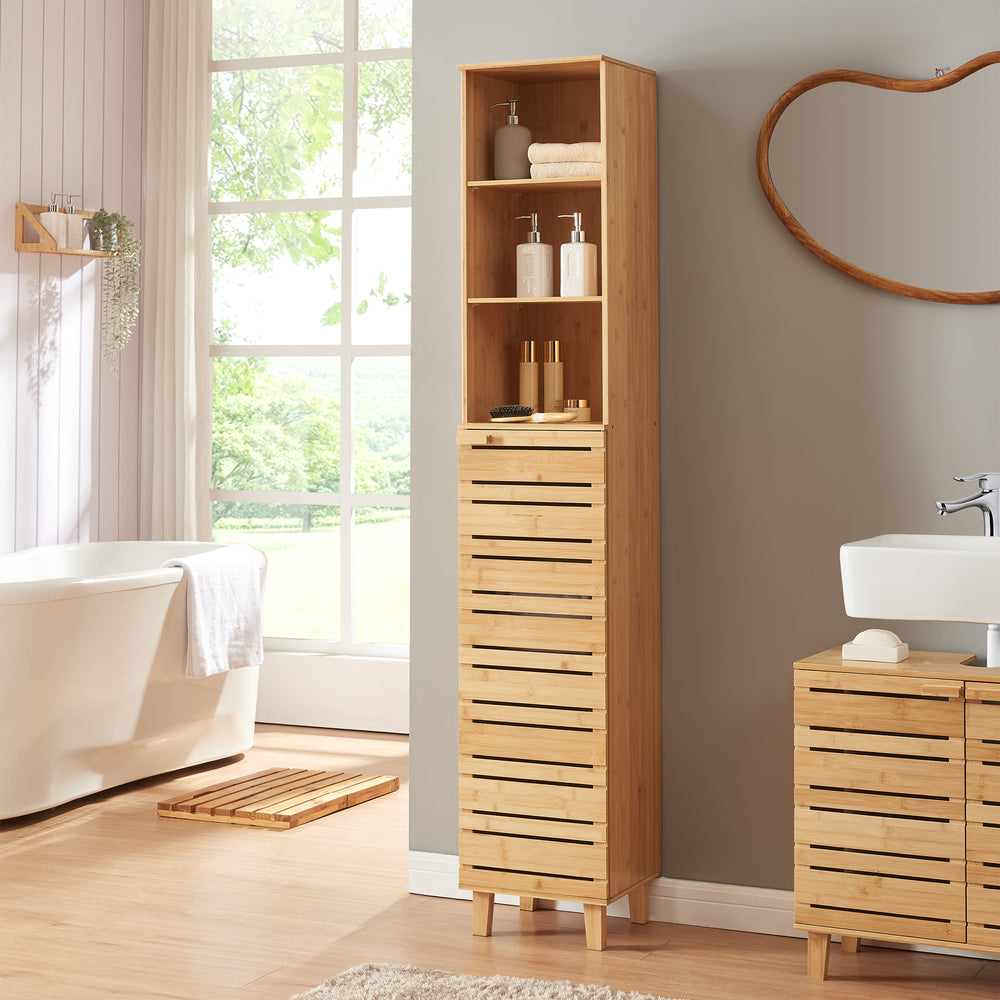 Hochschrank Epind 180x33x30 cm Bambus [en.casa] - premiumXL