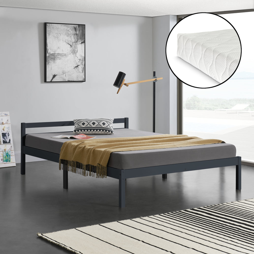Holzbett Nakkila versch. Farben und Größen mit Kaltschaummatratze en.casa - premiumXL