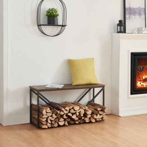 Kaminholzregal Vaasa mit Sitzfläche 100x30x50cm [en.casa] - premiumXL