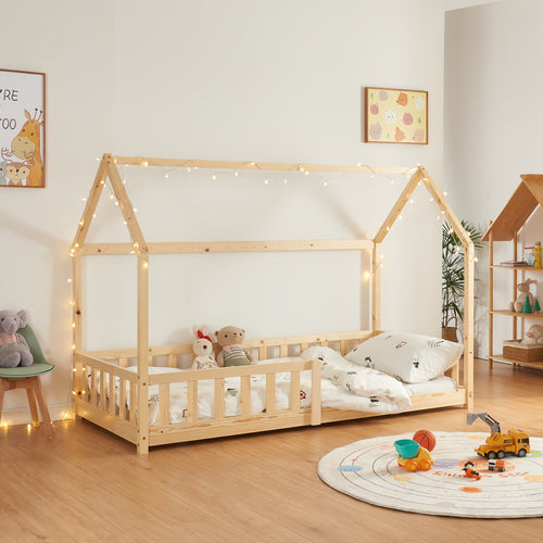 Domečková postel Hesel s ochrannou zábranou proti pádu [en.casa]