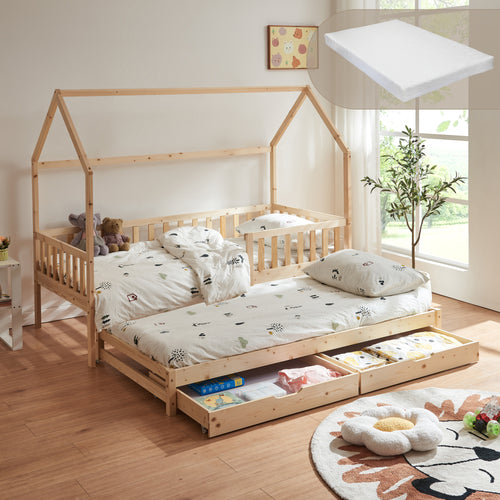 Dvojlůžko Aarghonmaa s 1 matrací 90x200 cm borovicové dřevo [en.casa]