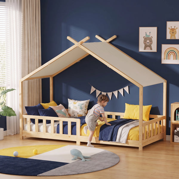 Domečková postel Rila ve stylu Montessori s ochranou proti pádu 90x200 cm [en.casa]