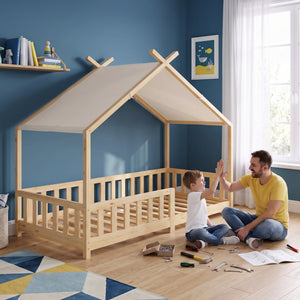 Domečková postel Rila ve stylu Montessori s ochranou proti pádu 90x200 cm [en.casa]