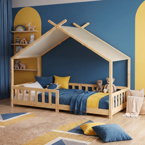Domečková postel Rila ve stylu Montessori s ochranou proti pádu 90x200 cm [en.casa]