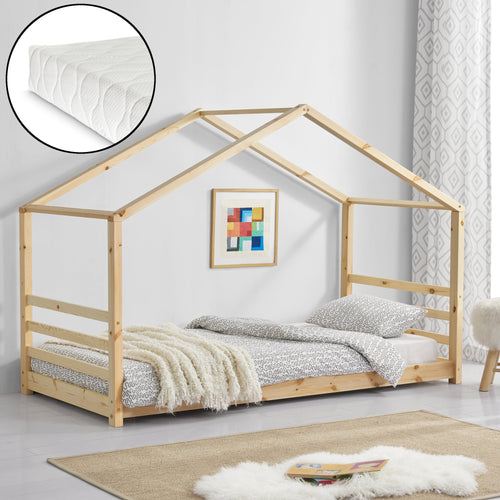 [en.casa] Dětská postel domeček AAKB-869X s matrací a roštem