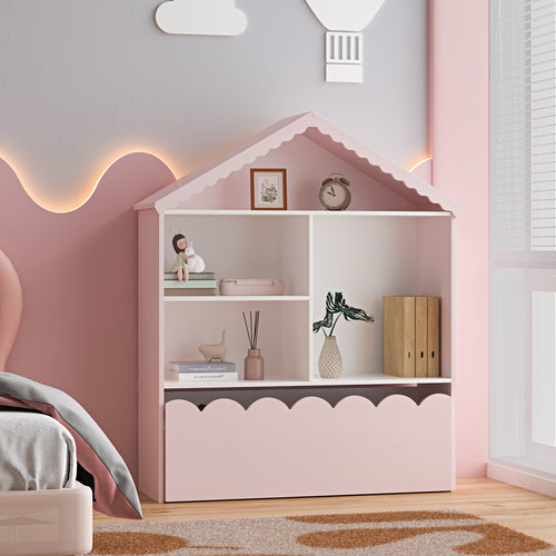Dětský regál Vestnes 114x91x30 cm Cotton Candy/Bílá [en.casa]