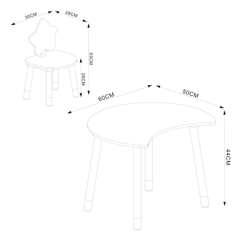 Maßskizze Dětský psací stůl s židlí Lallega s motivem měsíce a hvězd [en.casa]