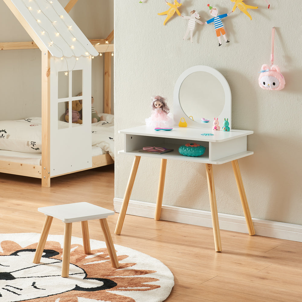 Kinderschminktisch mit Hocker Ovanåker Weiß/Natur [en.casa] - premiumXL