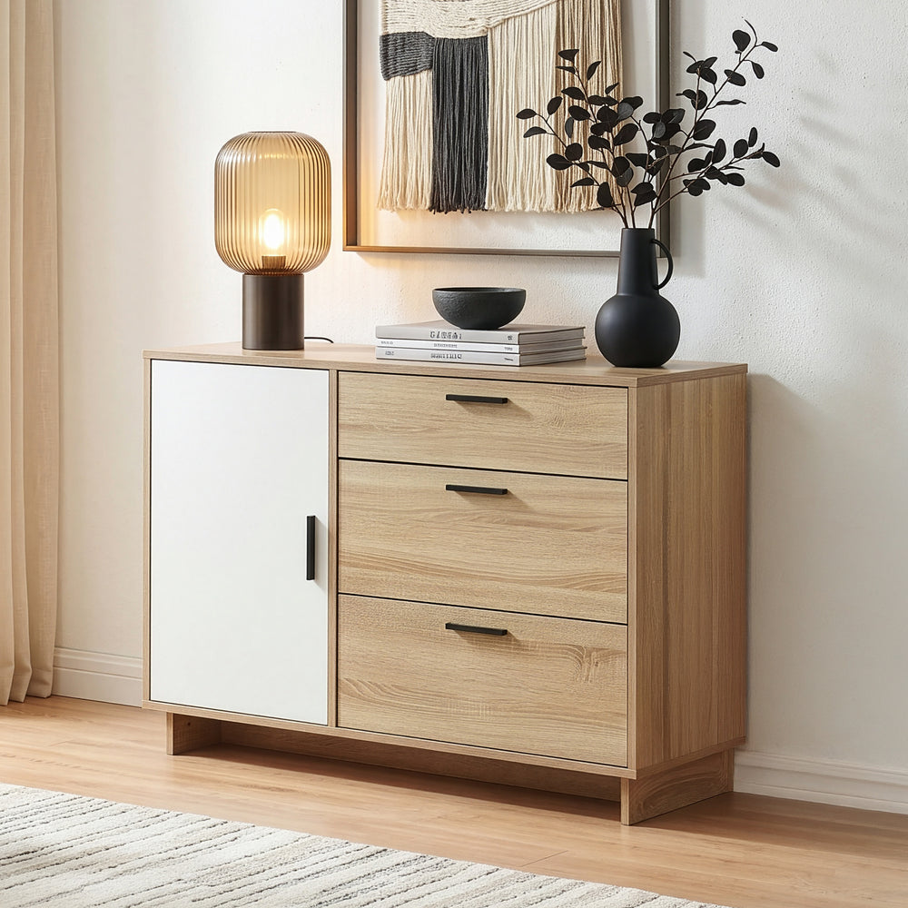 Komoda Kenta 100x35x72 cm Sonoma dubová optika/bílá [en.casa]