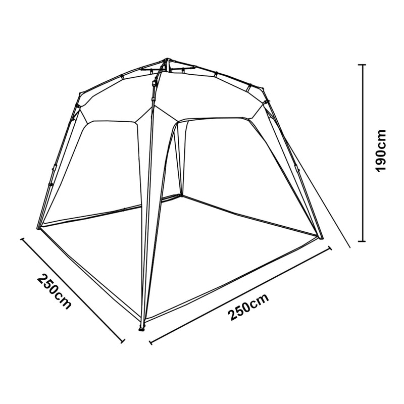 Maßskizze Skládací pavilon Barendrecht s LED osvětlením 2,5x2,5 metru [pro.tec]