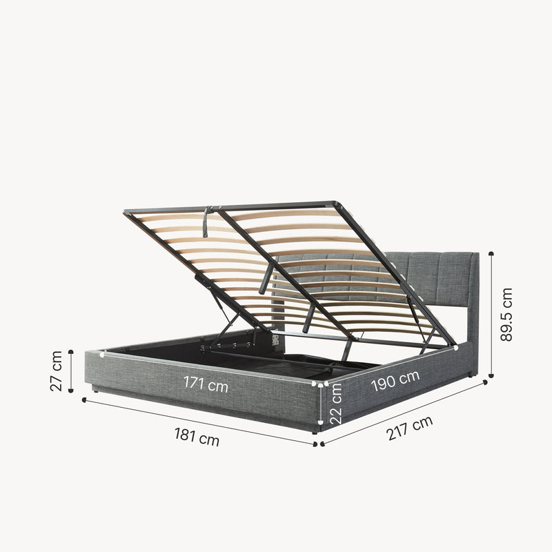 Maßskizze LED čalouněná postel Tröstiar [en.casa]