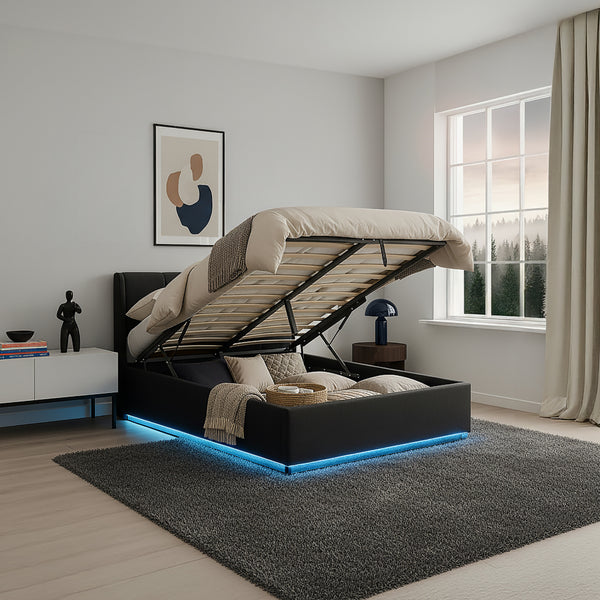 LED čalouněná postel s matrací Tröstiar [en.casa]