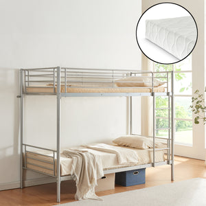Patrová postel z kovu Soppsar se 2 matracemi 200x90 cm stříbrná [en.casa]