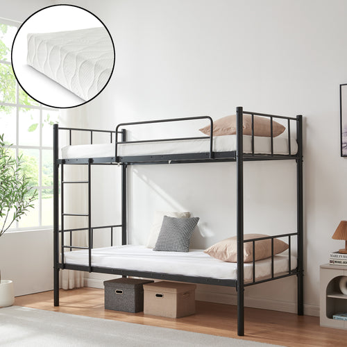 Patrová postel z kovu Berimma se 2 matracemi 90x200 cm černá [en.casa]
