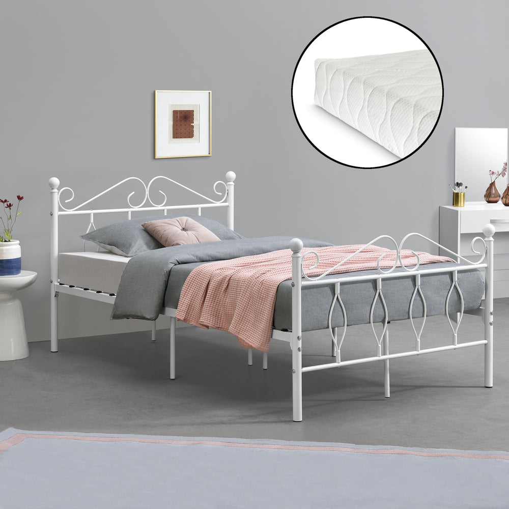 Metallbett Apolda mit Matratze versch. Größen bis 300kg Weiß [en.casa] - premiumXL