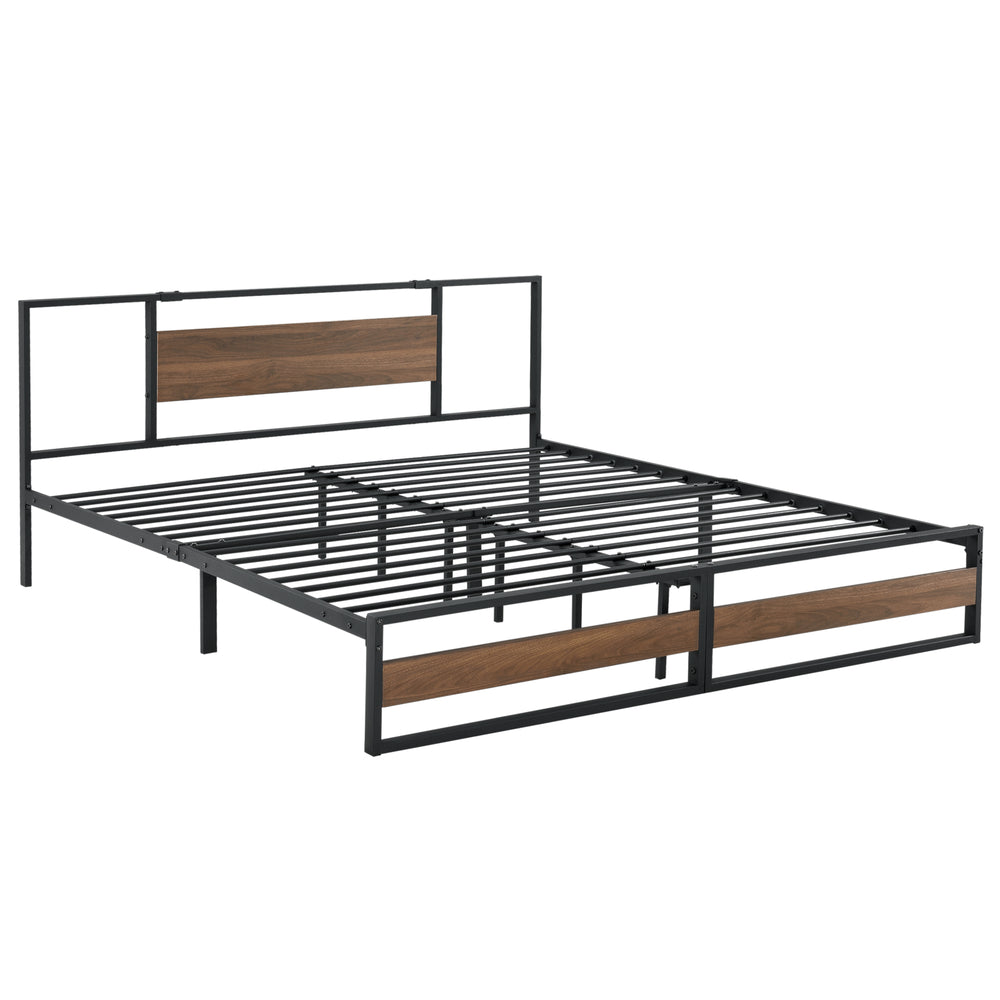 Metallbett Villach in versch. Größen Schwarz Walnuss - Optik [en.casa] - premiumXL