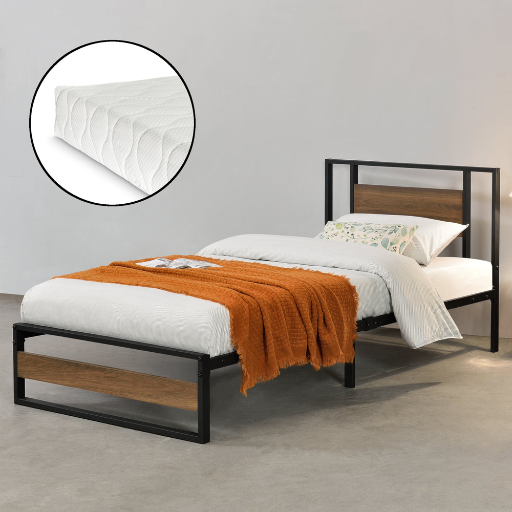 Metallbett Villach mit Matratze in versch. Größen Schwarz Walnuss - Optik [en.casa] - premiumXL