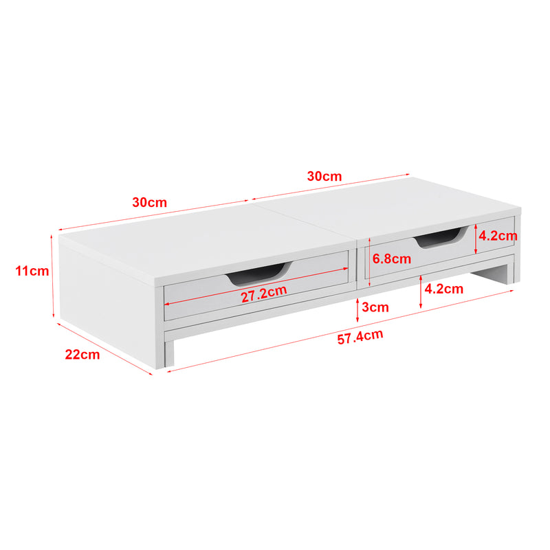 Maßskizze Stojan na monitor Marttila se 2 zásuvkami 60x22x11cm v různých barvách [en.casa]