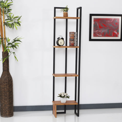 Volně stojící regál Bjergsted se 4 policemi 150x36x21 cm černá/optika ořech [en.casa]