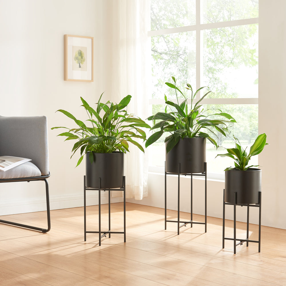 Pflanzenständer Orsa 3er Set Metall Schwarz [en.casa] - premiumXL