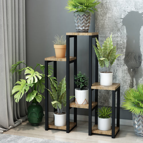 Pflanzregal Rosenholm mit 6 Ablagen Holzfarben [en.casa] - premiumXL