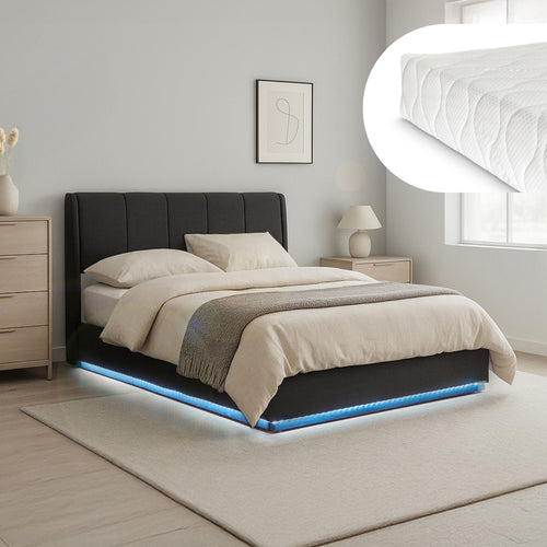 LED čalouněná postel s matrací Tröstiar [en.casa]