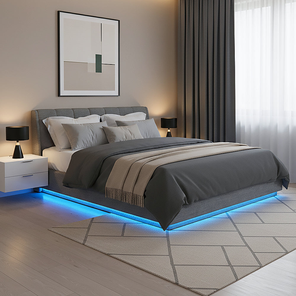 LED čalouněná postel Tröstiar [en.casa]