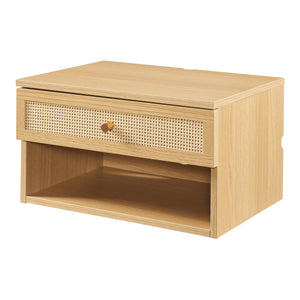 Nástěnná police Eiker s šuplíkem 40x32x23 cm v designu ratanu [en.casa]