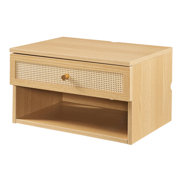 Nástěnná police Eiker s šuplíkem 40x32x23 cm v designu ratanu [en.casa]