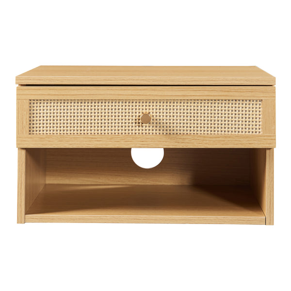 Nástěnná police Eiker s šuplíkem 40x32x23 cm v designu ratanu [en.casa]