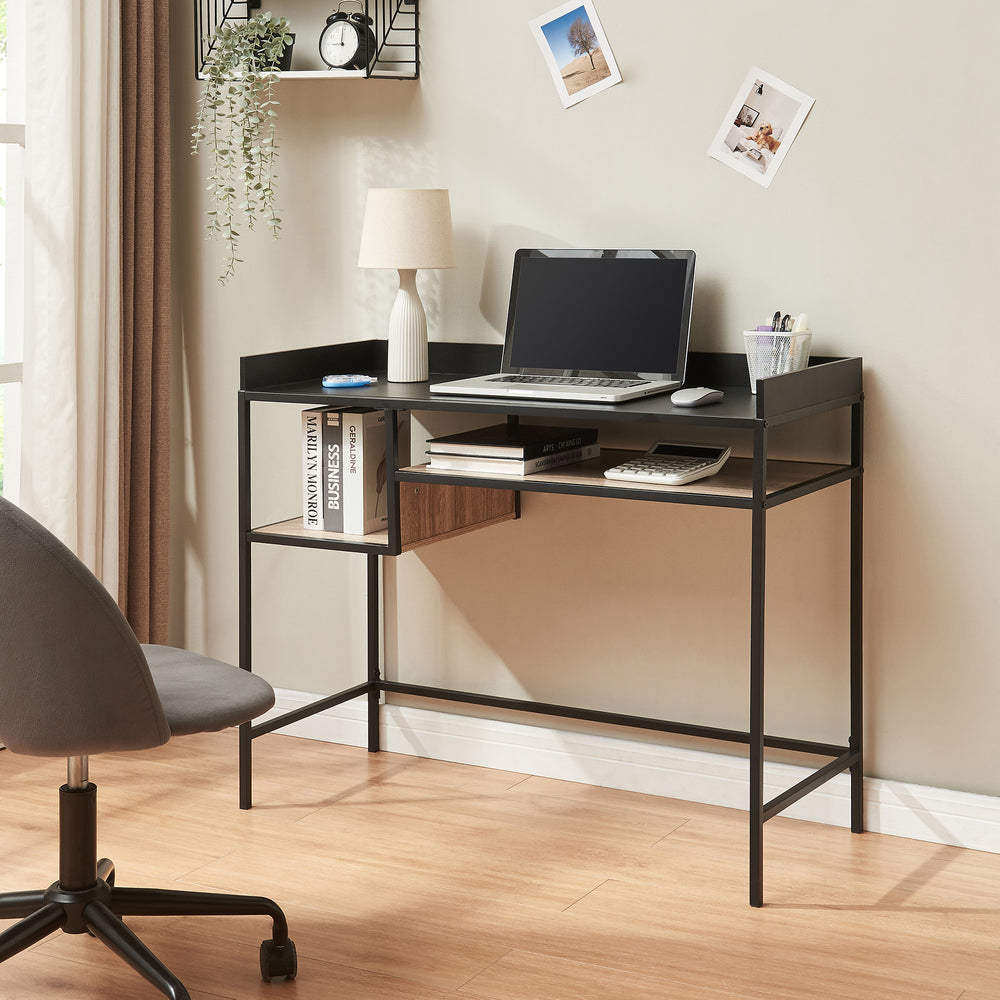 Schreibtisch Belana 100x43x82 cm Schwarz/Eicheoptik [en.casa] - premiumXL