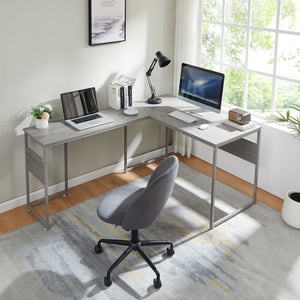 Schreibtisch Karlstang L - förmig 166x120x75 cm Hellgrau [en.casa] - premiumXL