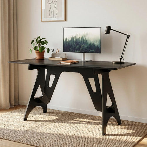 Psací stůl Bostenenna 120x60x75 cm černý s dřevěnou strukturou [en.casa]