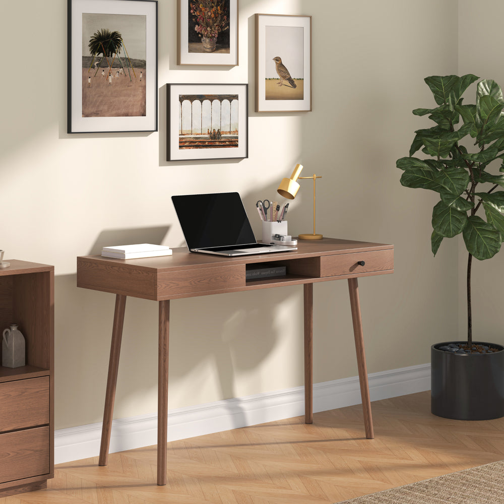 Psací stůl Habo s odkládacím prostorem a zásuvkou 75x115x48 cm ořechový vzhled [en.casa]